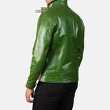 Distressed Green Biker Jacket with Cowhide Leather