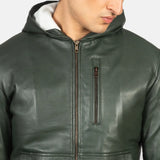 A stylish green bomber jacket men's  with a hood, perfect for a trendy and cool look.
