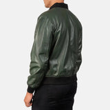 Classic green leather bomber jacket, a must-have for men looking for a stylish outerwear option.
