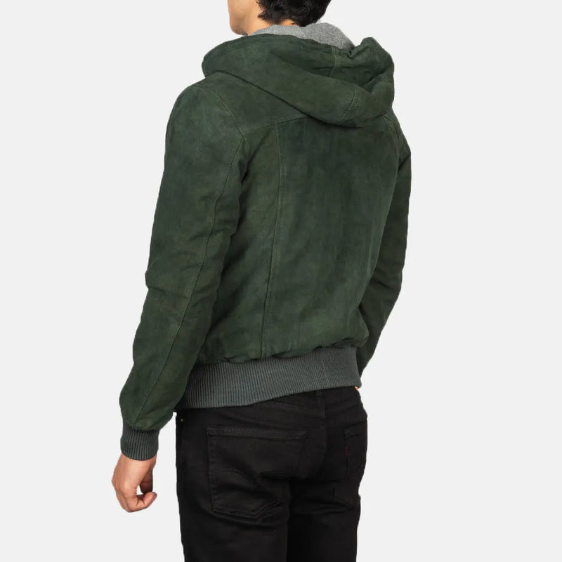 Stylish Green Leather Jacket Men with hood, perfect for men's fashion