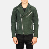 A stylish green suede jacket, perfect for adding a touch of sophistication to any outfit.