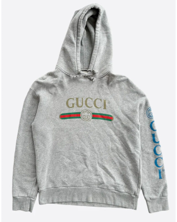 Gucci Grey Dragon Embroidered Logo Hoodie