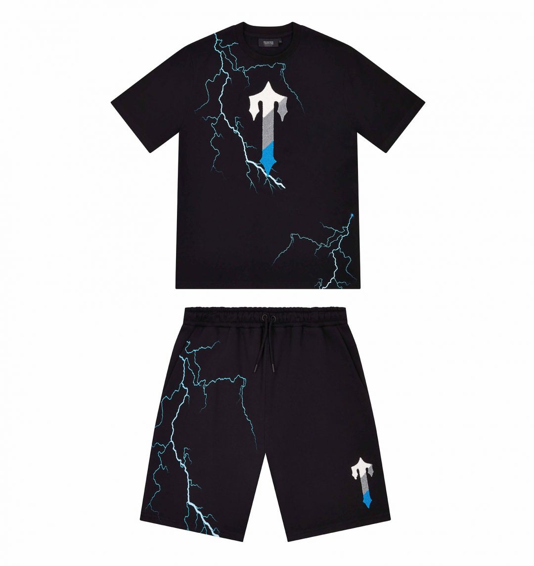 Trapstar London Irongate T Lightning Shorts Set – Black/Ice Edition