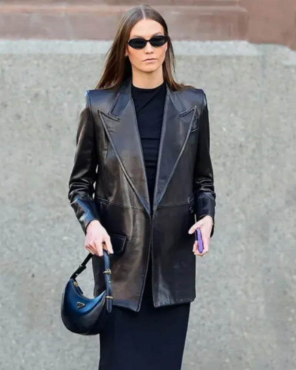 Karlie Kloss Black Faux Leather Blazer