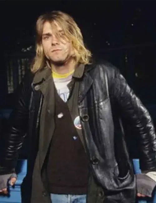 Kurt Cobain Men Black Leather Coat