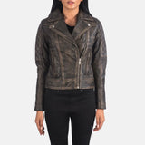Ladies Biker Jacket: A chic dark brown leather jacket tailored for women, exuding a fashionable appeal.