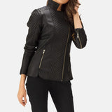 Stylish black leather bikers jacket, perfect for this season's fashion trends.