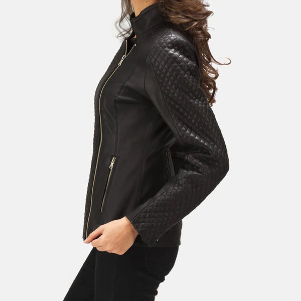 Stylish black leather bikers jacket, perfect for this season's fashion trends.