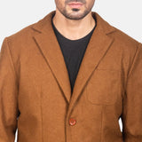 Stylish wool leather blazer jacket in brown, perfect for any occasion.