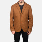 Stylish wool leather blazer jacket in brown, perfect for any occasion.