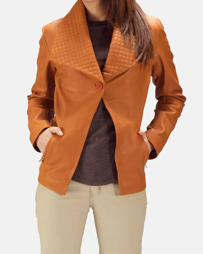 A stylish leather blazer woman, exuding elegance and sophistication.