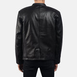 Sleek black leather blazer for men, made from genuine leather.