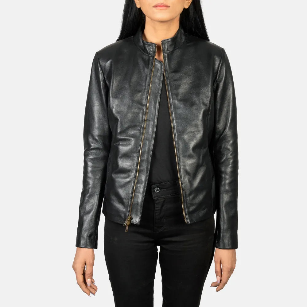 A sleek leather jacket black crafted from genuine leather is the epitome of style and sophistication.