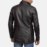 A man wearing a black leather jacket, also known as a Leather Jacket Blazer Men's.