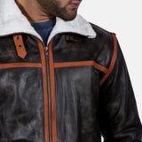 Brown Fur Leather Jacket Men's with High neck with Belt