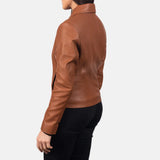 Genuine women's leather jacket with collar, perfect for a chic and trendy look.