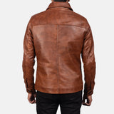 Brown leather trench coat jacket made from genuine leather.