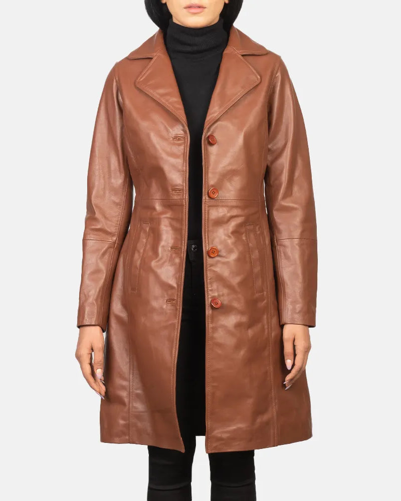 Genuine leather trench coat women's, perfect for any occasion.