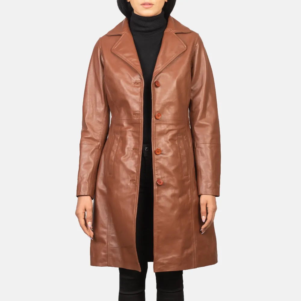 Genuine leather trench coat women's, perfect for any occasion.