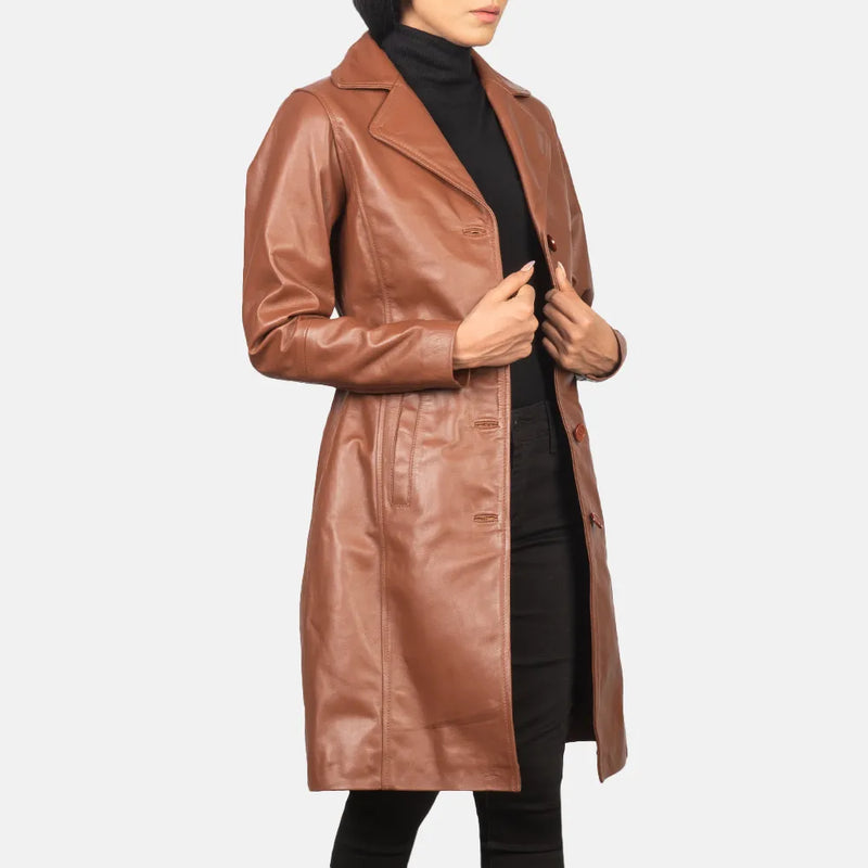 Genuine leather trench coat women's, perfect for any occasion.