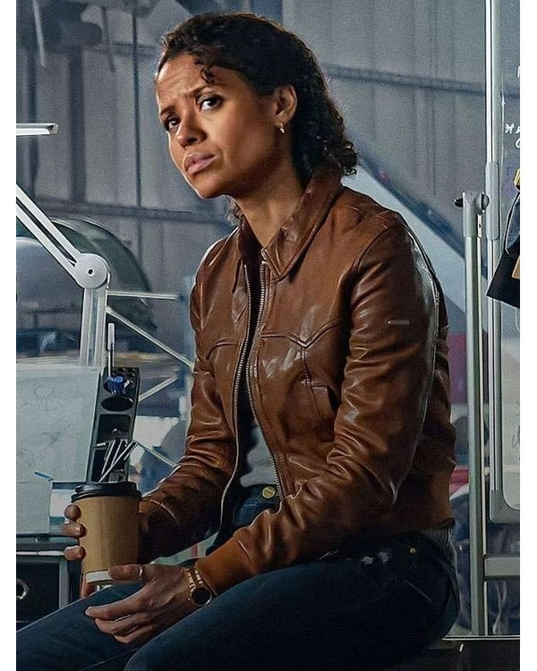 Lift 2024 Gugu Mbatha-Raw Brown Leather Jacket