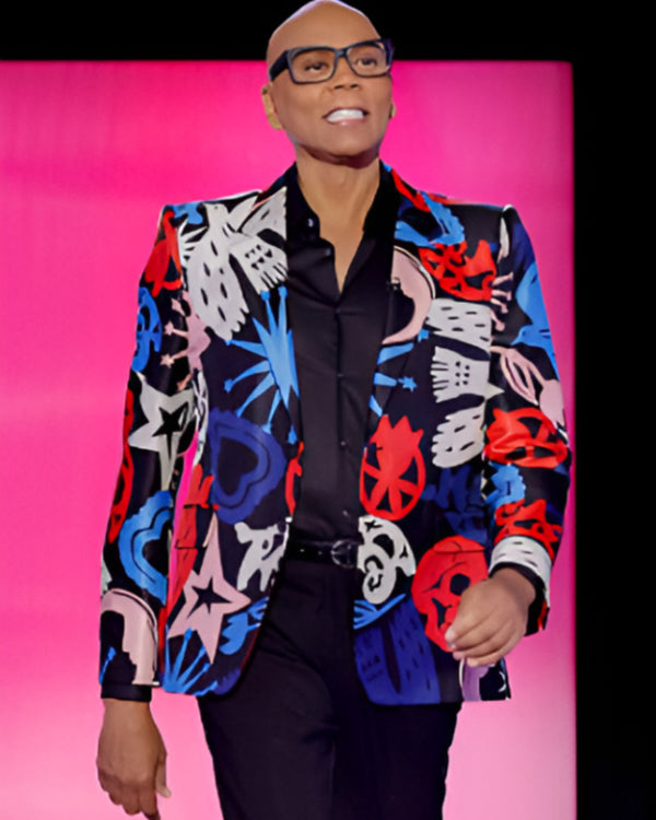 Lingo S02 Rupaul Charles Black & Red Print Blazer