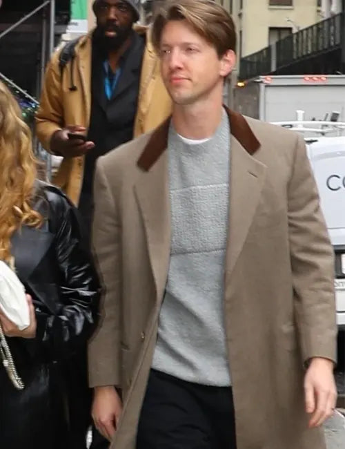 Logan Lerman Grey Wool Trench Coat