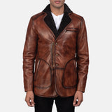 A genuine brown long leather coat, perfect for any occasion. This stylish jacket is made to last.