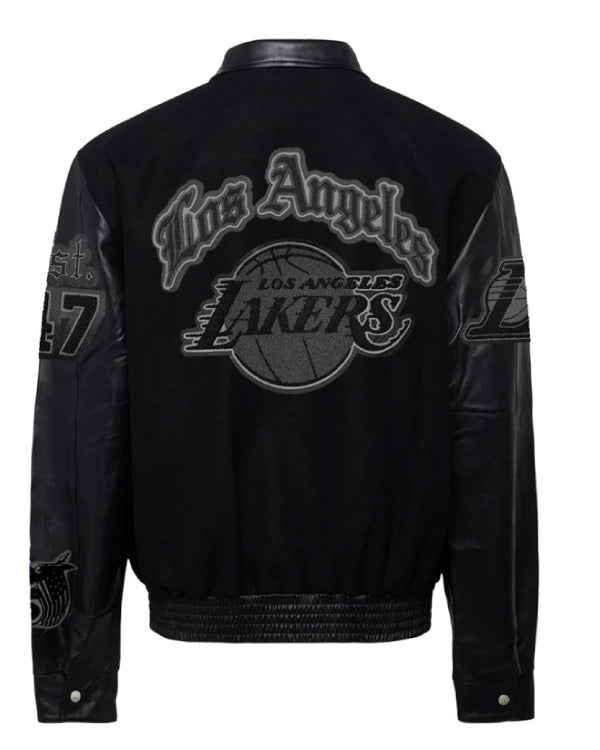 Los Angeles Lakers Black On Black Wool & Leather Jacket