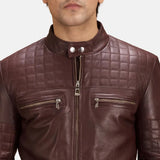 Step up your fashion game with this sleek Maroon leather biker jacket, a timeless piece that exudes confidence.