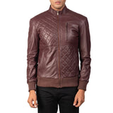A cool Maroon Leather Bomber Jacket for men made from genuine leather. It's stylish and perfect for any occasion!