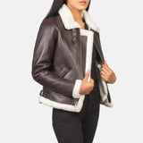A stylish maroon leather coat for women, made from high-quality brown leather.