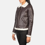 A stylish maroon leather coat for women, made from high-quality brown leather.