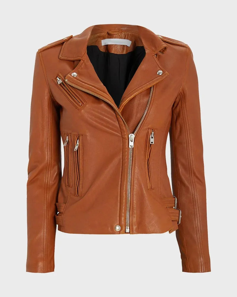 The Equalizer S02 Mel Melody Bayani Brown Biker Leather Jacket