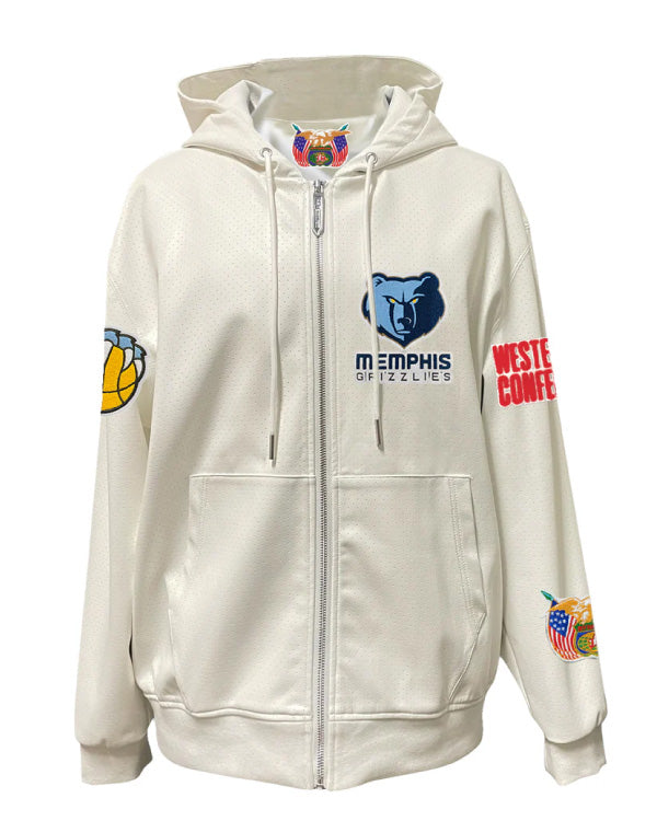 Memphis Grizzlies Lightweight Vegan White Zip-up Hooded Jacket