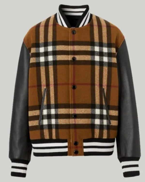 Men’s Burberry Leather Sleeves Varsity Jacket