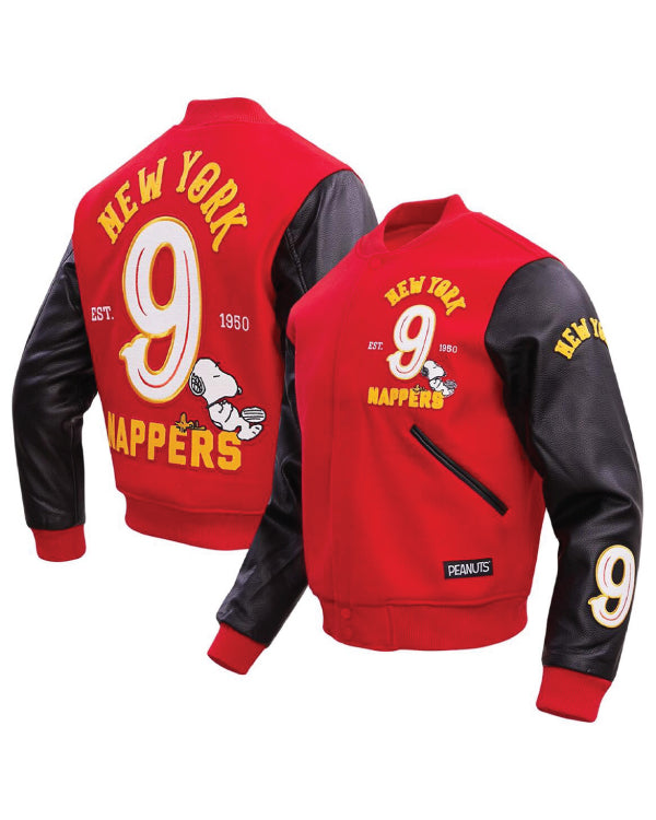 Men’s Red Peanuts Snoopy New York Nappers Full- Zip Varsity Jacket