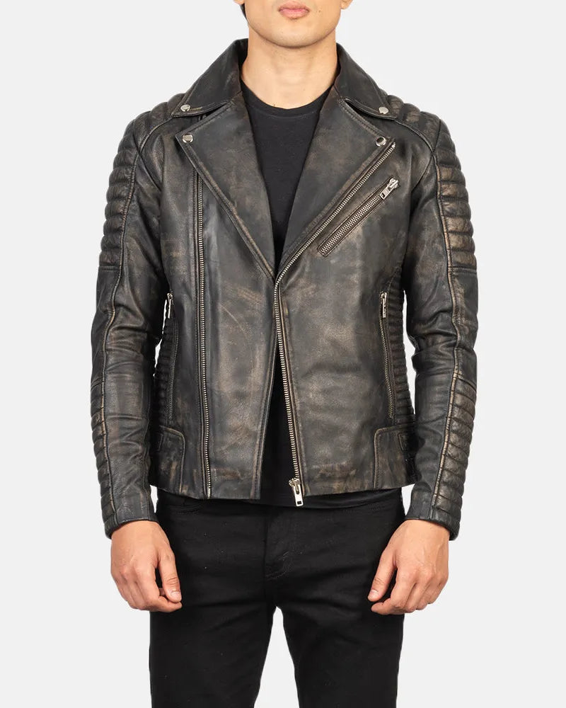 A stylish men's biker jacket brown color, perfect for adding a touch of rugged charm to your outfit.