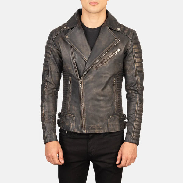 A stylish men's biker jacket brown color, perfect for adding a touch of rugged charm to your outfit.