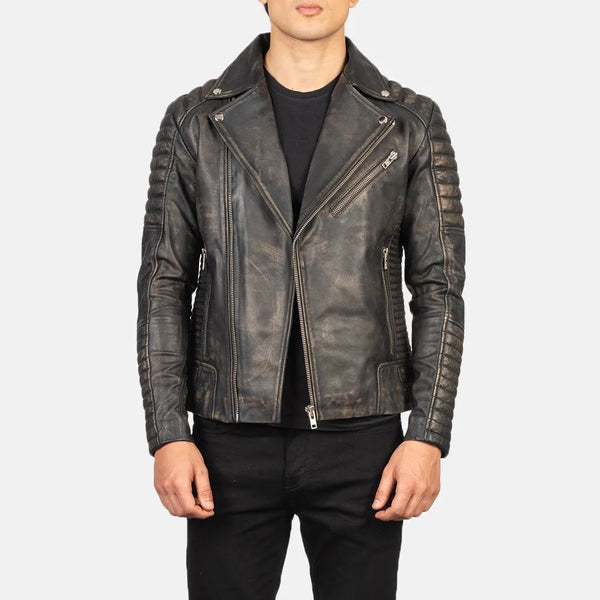 A stylish men's biker jacket brown color, perfect for adding a touch of rugged charm to your outfit.