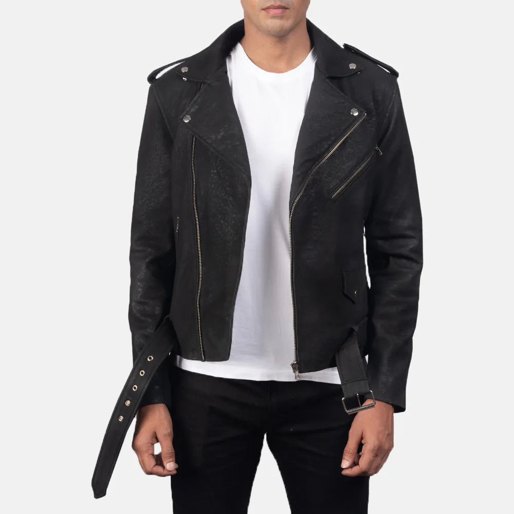 Classic men's black leather jacket, a timeless addition to your wardrobe.