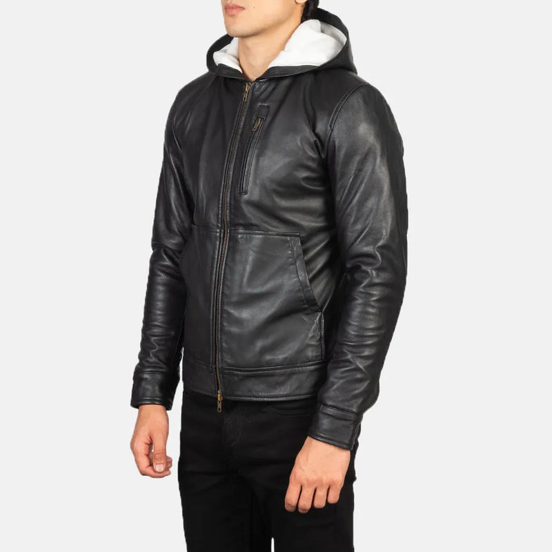 Men's bomber jacket black, crafted from genuine leather.