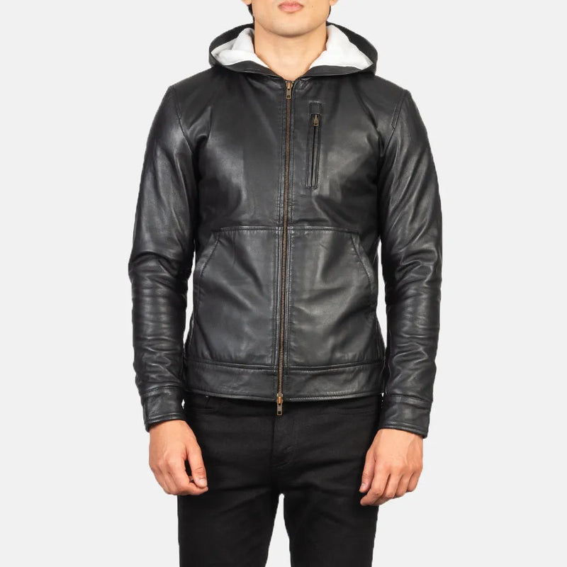 Men's bomber jacket black, crafted from genuine leather.