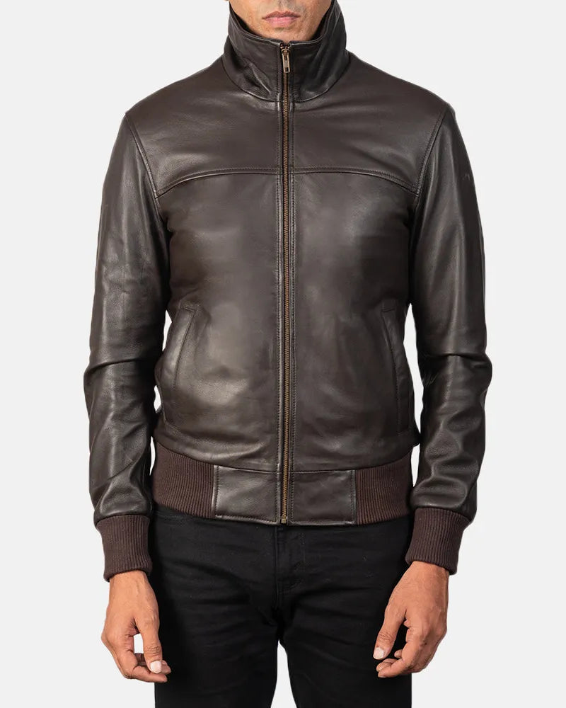 Men's brown leather bomber jacket, expertly made from real leather