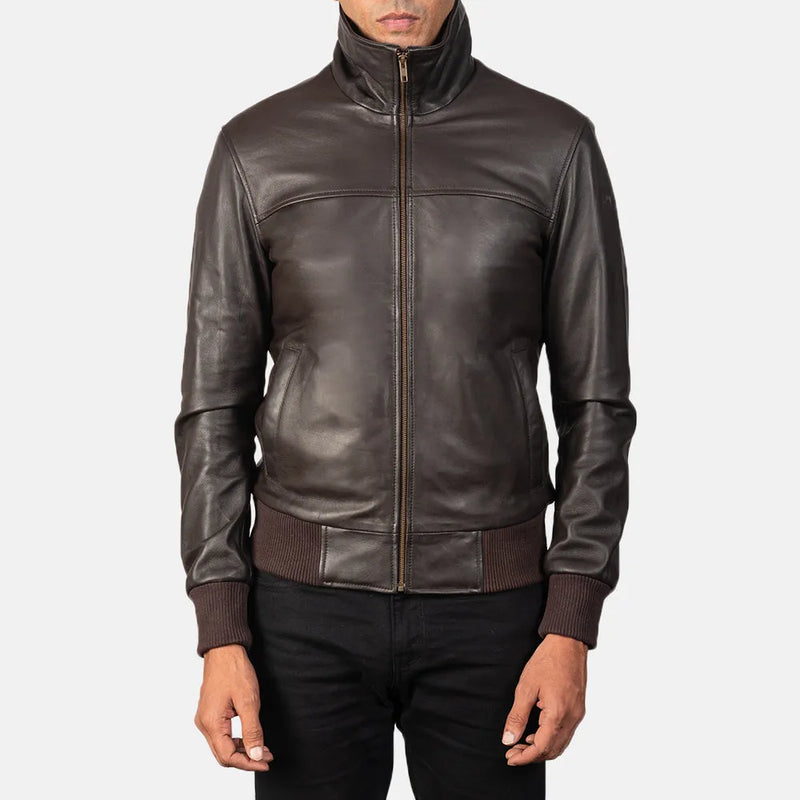 Men's brown leather bomber jacket, expertly made from real leather
