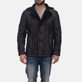Men's Leather Coat Black in shearling leather, this coat is a fashion statement that keeps you warm and stylish.