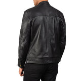 A stylish men's leather jacket black, crafted from genuine leather, exuding timeless appeal and rugged sophistication.