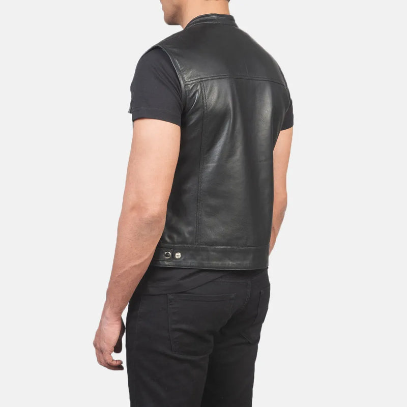 Black leather vest made from real leather, Men's Moto Jacket