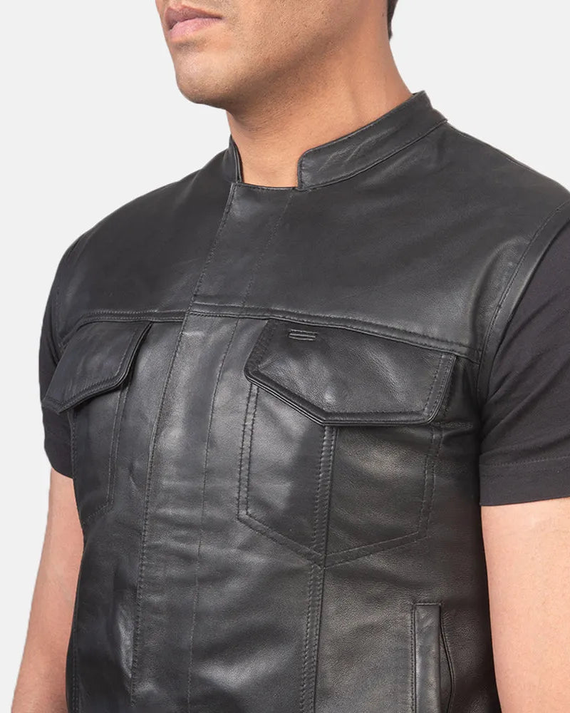 Black leather vest made from real leather, Men's Moto Jacket