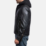 A stylish man in a leather men's motorcycle jacket black, exuding confidence and adding a touch of edginess to his look.